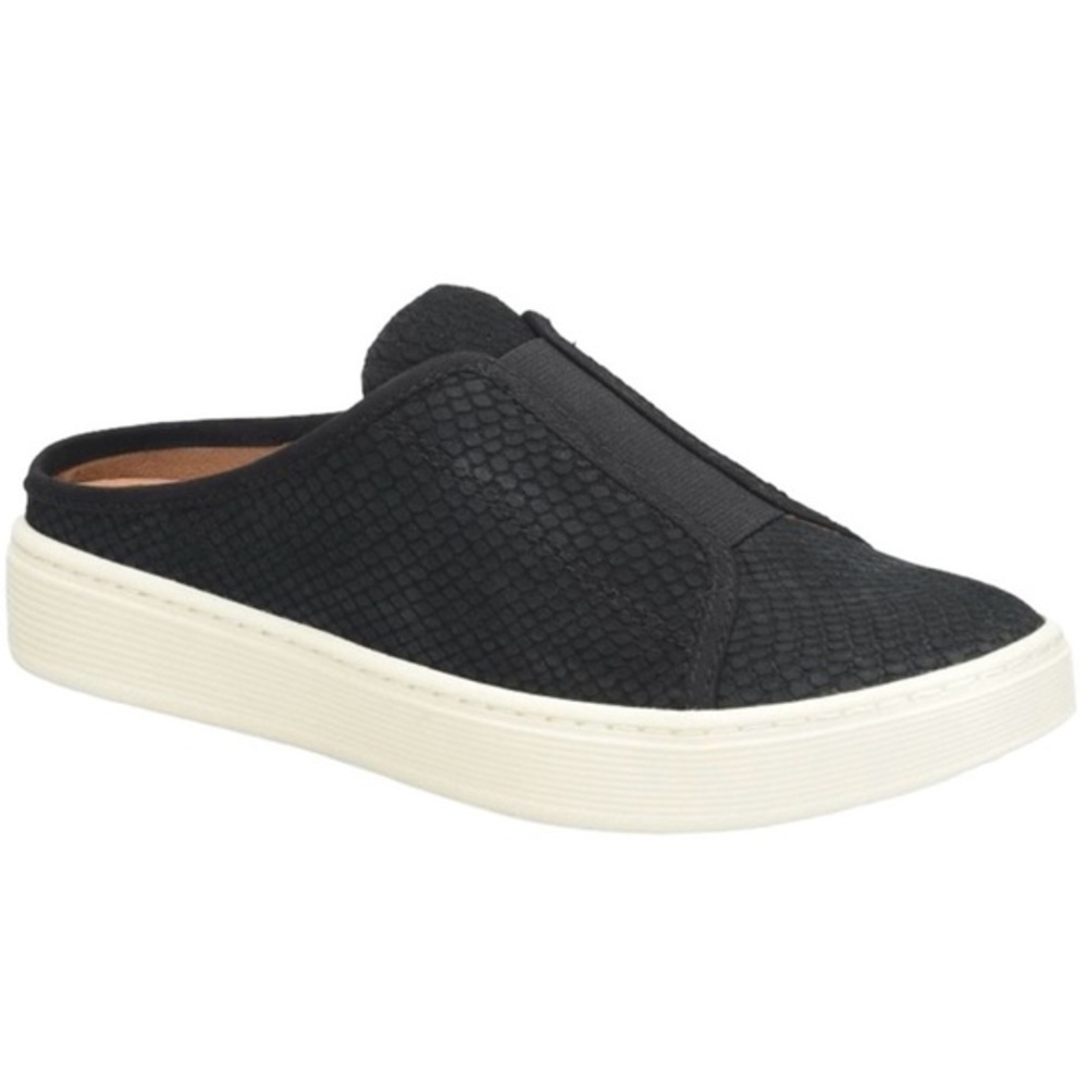 Sofft Beekon Slip‎ On Sneaker Mules Black Leather Embossed Snakeskin Women's 8.5